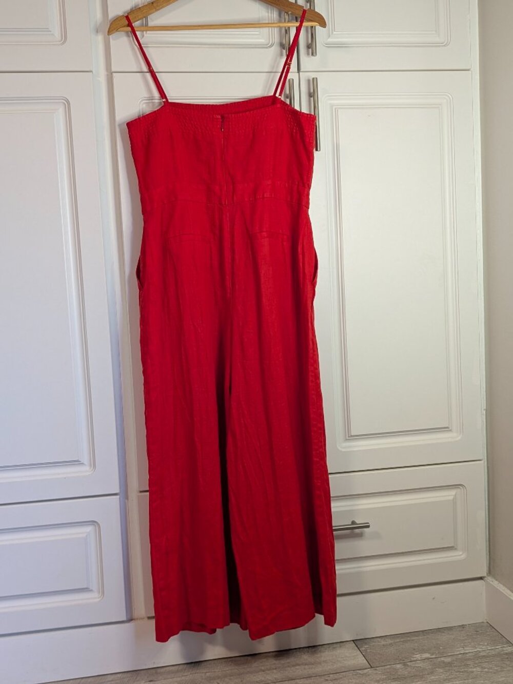 J.Crew Poppy Red 100% Linen Cropped Wide Leg Jumpsuit 8 Resort Coastal Travel - Picture 5 of 14